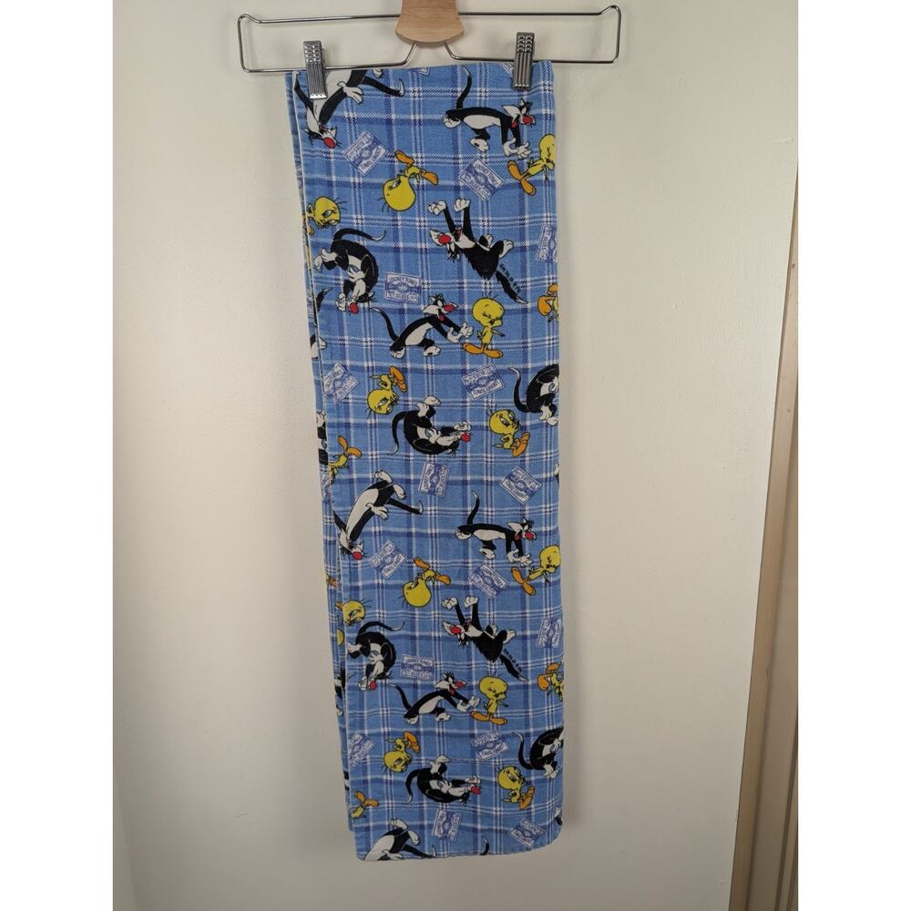 Vintage Flannel Looney Tunes Blanket 42x68" Blue Tweety Bird Sylvester Cat